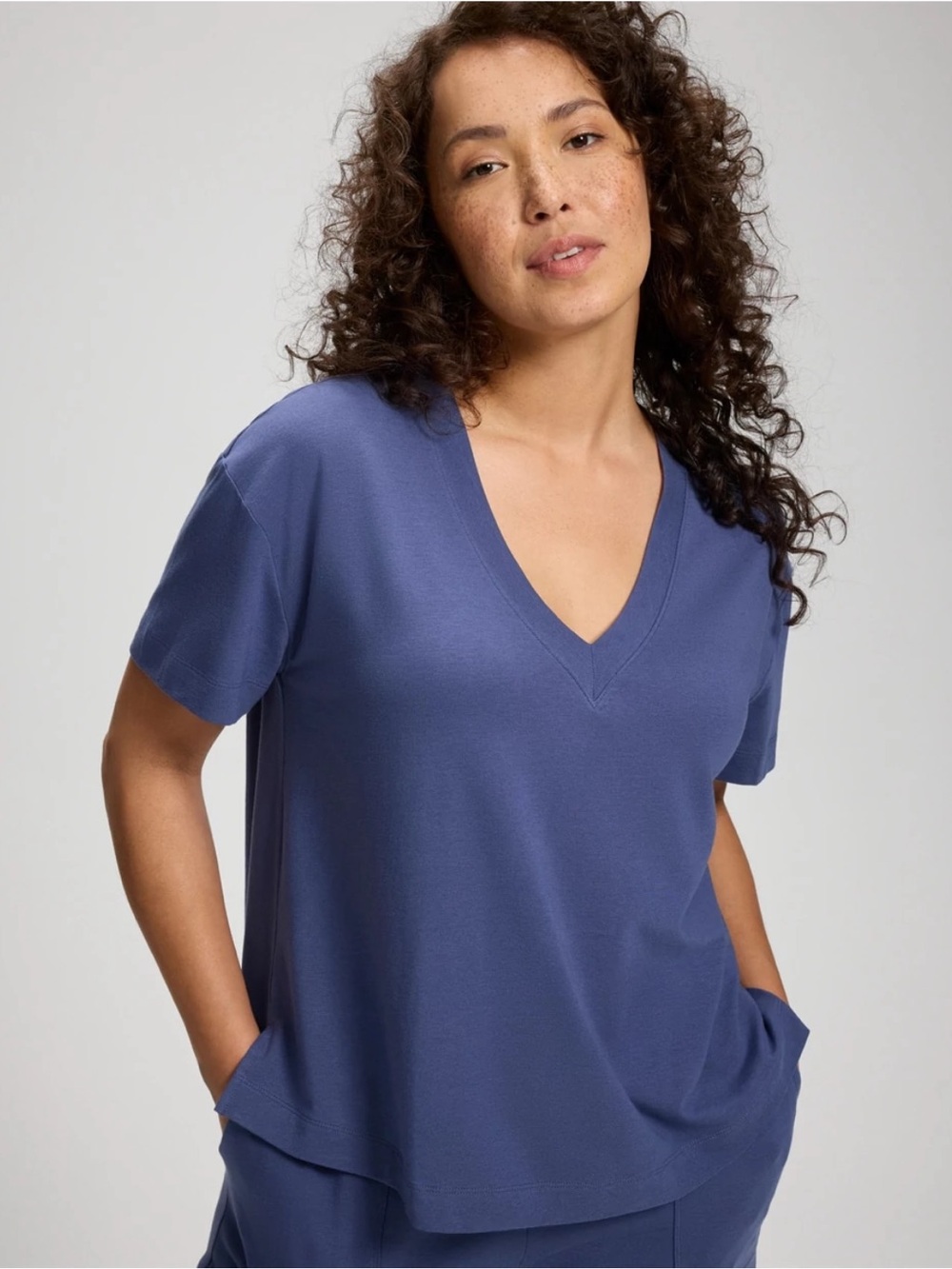 Soma Most Loved Cotton Relaxed V-Neck Short Sleeve Pajama Tee Blue